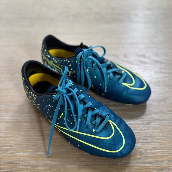 Nike Mercurial Victory V FG boys turquoise neon athletic soccer cleats shoes 3.5 - Picture 1 of 5